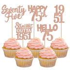 ZHUOWEISM 30Pcs 75th Birthday Cupcake Toppers Glitter Seventy Five - Straight Outta 1951 Rose Gold