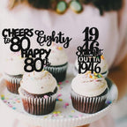 ZHUOWEISM 30Pcs Black Glitter 80th Birthday Cupcake Toppers — Straight Outta 1946 Party Picks