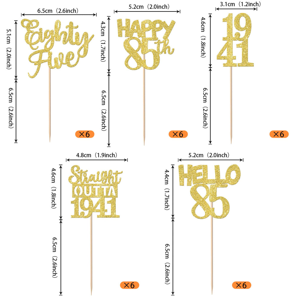 ZHUOWEISM 30Pcs Straight Outta 1941 Cupcake Toppers – Gold Glitter 85th Birthday Picks