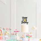 ZHUOWEISM Happy 8th Birthday Cake Topper – Black Gold Glitter Cheers to 8 Years