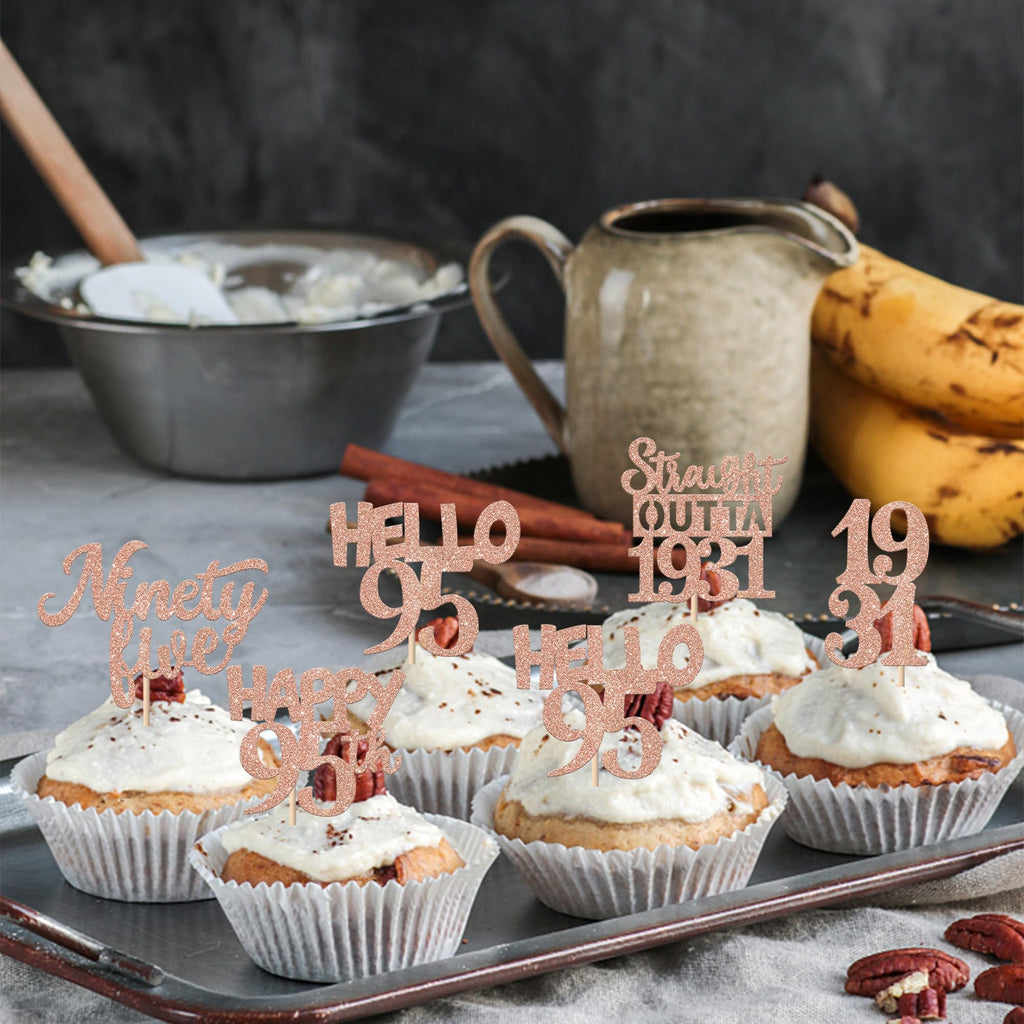 ZHUOWEISM 30Pcs 95th Birthday Cupcake Toppers - Glitter Rose Gold, Straight Outta 1931
