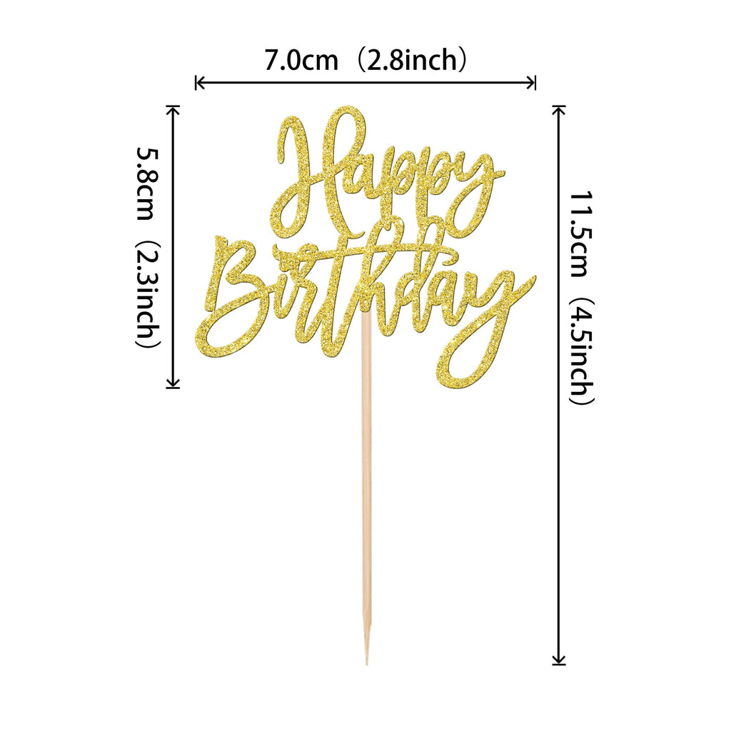 ZHUOWEISM 24 Pcs Happy Birthday Cupcake Toppers Glitter Picks, Gold — Anniversary & Party Cake Decorations