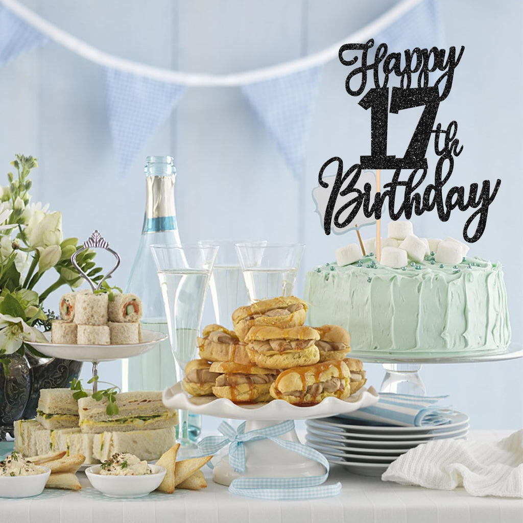 ZHUOWEISM Happy 17th Birthday Cake Topper – Glitter Cheers to 17 Years, Pre-assembled Decoration