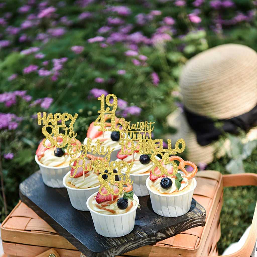 ZHUOWEISM 30Pcs Straight Outta 1941 Cupcake Toppers – Gold Glitter 85th Birthday Picks