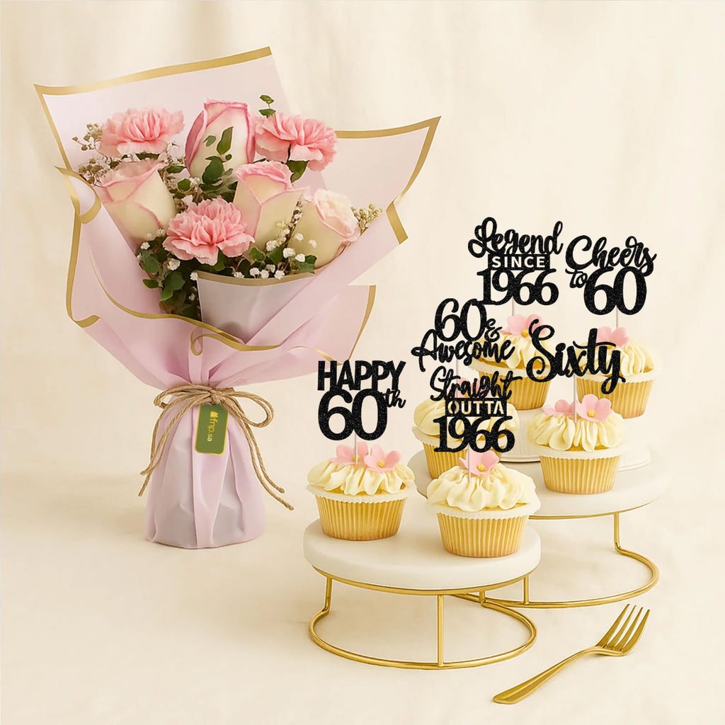 ZHUOWEISM 24Pcs Black 60th Birthday Cupcake Toppers - Straight Outta 1966