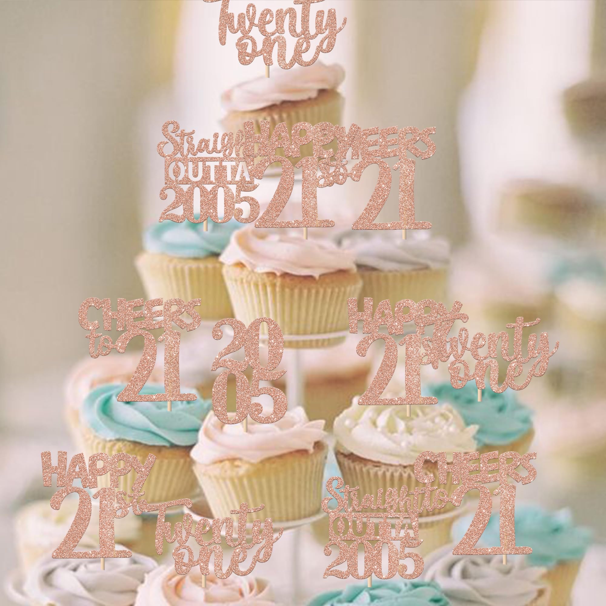 ZHUOWEISM 30Pcs Glitter 21st Birthday Cupcake Toppers – Rose Gold, Straight Outta 2005