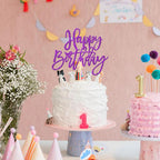 ZHUOWEISM 1-Pcs Glitter Happy Birthday Cake Topper | Purple, No Assembly, Food-Grade Stick