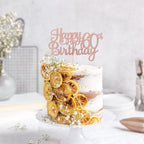 ZHUOWEISM 1 PC Happy 60th Birthday Cake Topper - Glitter Rose Gold