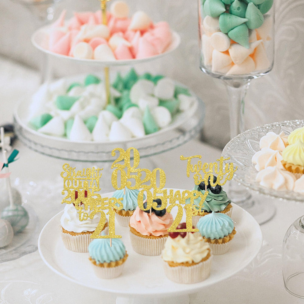ZHUOWEISM 30Pcs Happy 21st Birthday Cupcake Toppers – Gold Glitter Straight Outta 2005