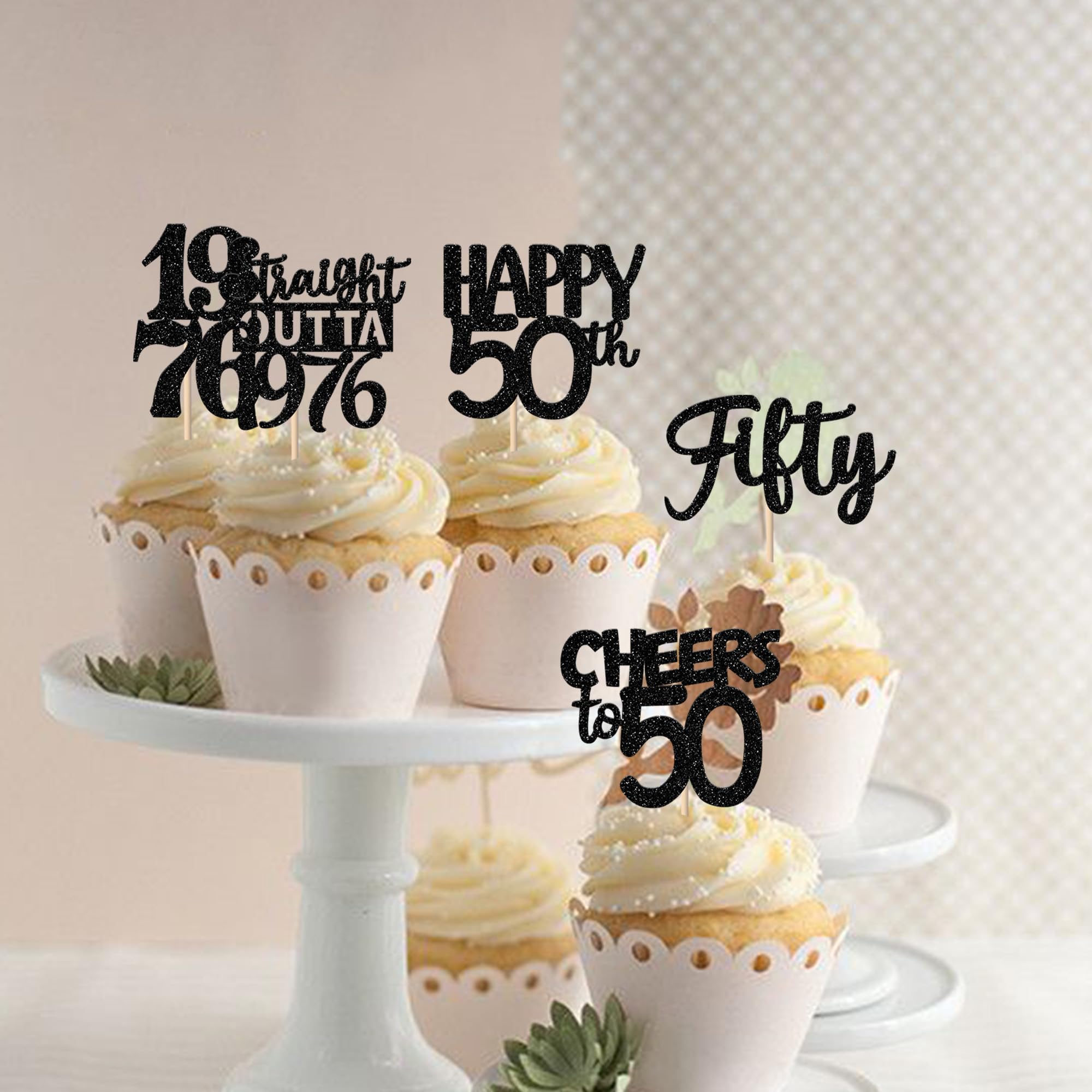 ZHUOWEISM 30Pcs Black 50th Birthday Cupcake Toppers – Glitter Straight Outta 1976