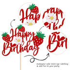 ZHUOWEISM Strawberry Happy Birthday Cake Topper – Glitter Flower, Fruit Theme Decoration