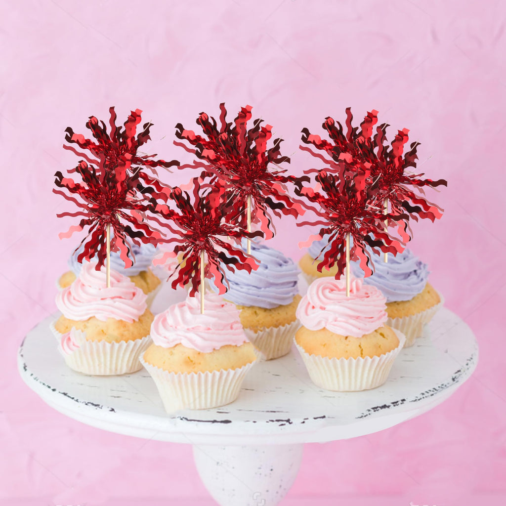 ZHUOWEISM 30 PCS Foil Firework Cupcake Toppers – Sparkle Tinsel Picks for Birthday Parties & Celebrations