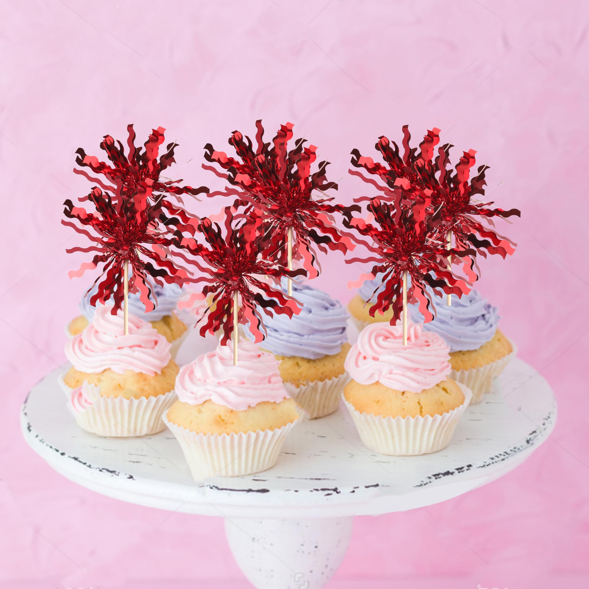 ZHUOWEISM 30 PCS Foil Firework Cupcake Toppers – Sparkle Tinsel Picks for Birthday Parties & Celebrations
