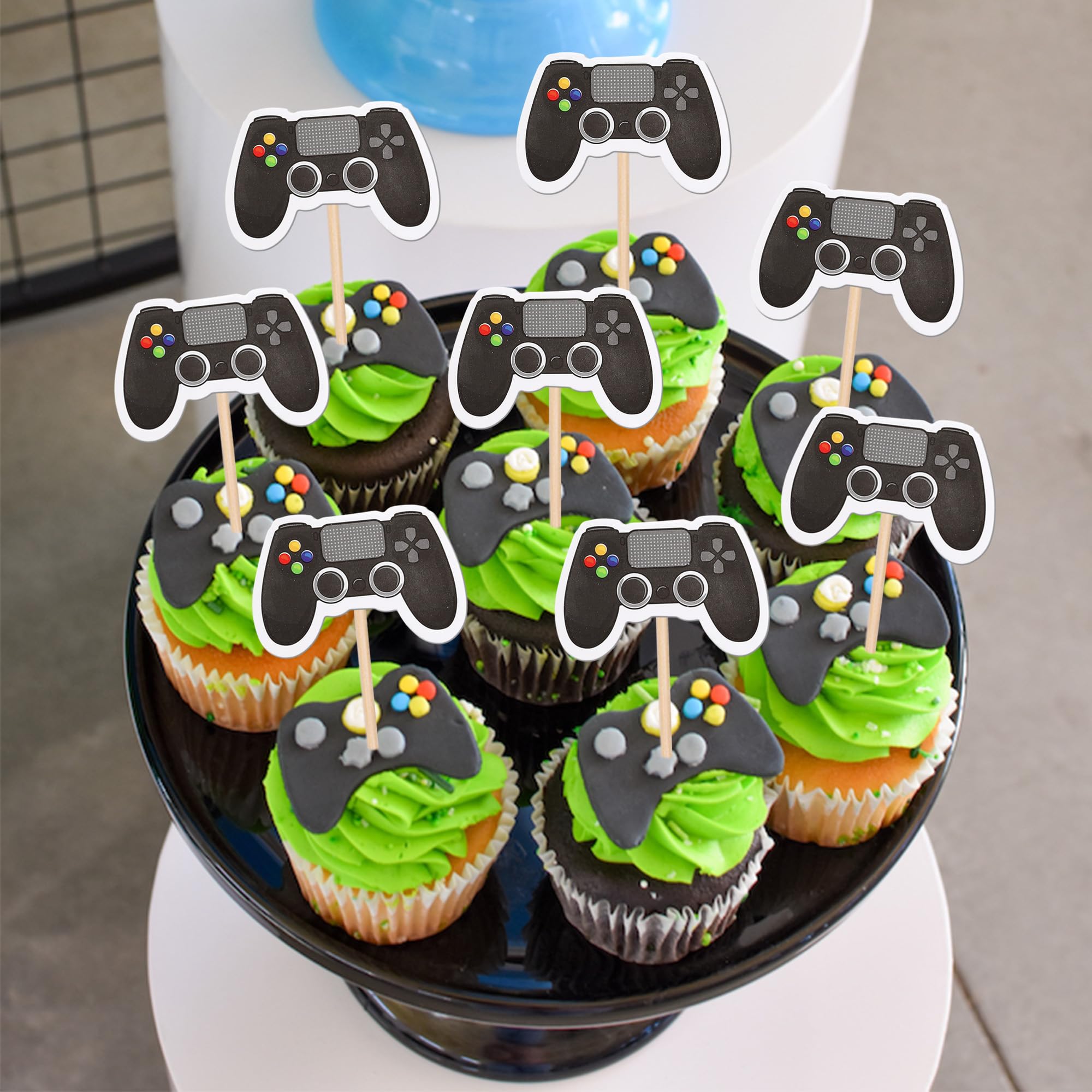ZHUOWEISM 40 Pcs Video Game Controllers Cupcake Toppers - Double-Sided Game On Controllers Picks