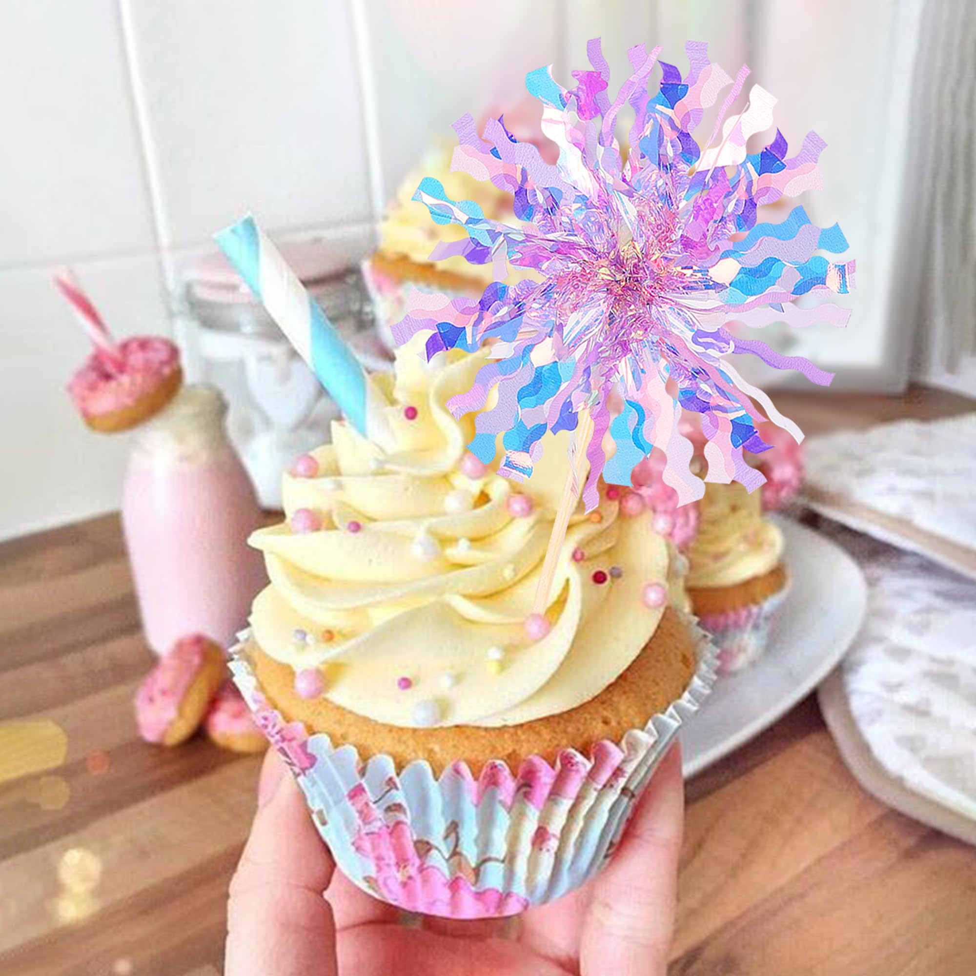 ZHUOWEISM 30 PCS Foil Firework Cupcake Toppers – Sparkling Birthday Party Picks