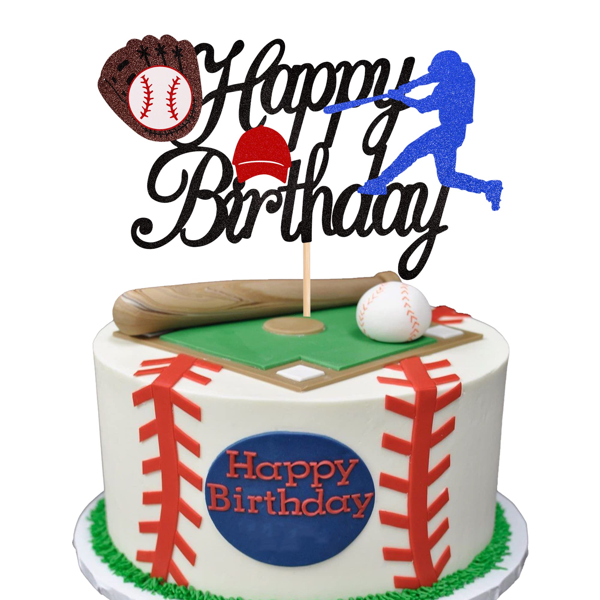 ZHUOWEISM Baseball Birthday Cake Topper Glitter - 6x8 in, Pre-assembled Sports Theme Decor