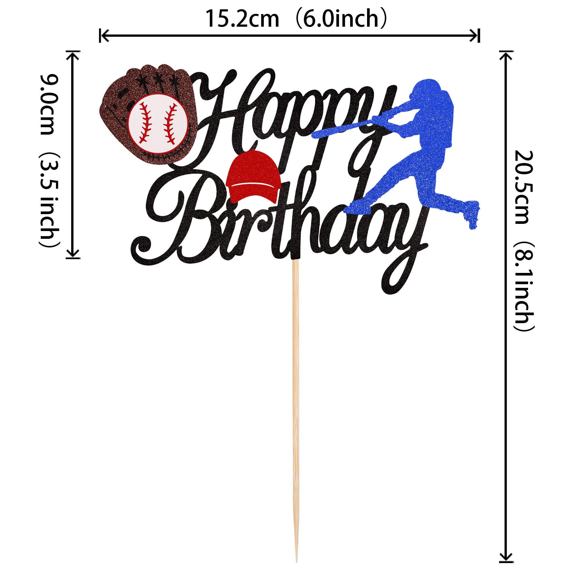 ZHUOWEISM Baseball Birthday Cake Topper Glitter - 6x8 in, Pre-assembled Sports Theme Decor