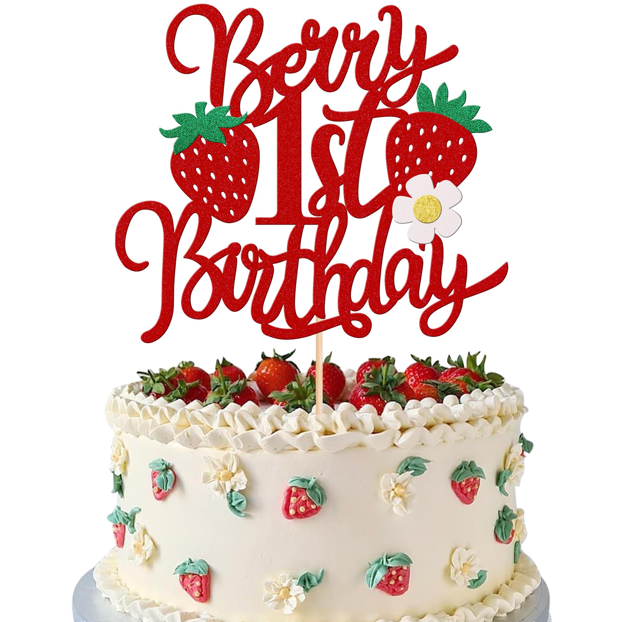 ZHUOWEISM Berry 1st Birthday Cake Topper – Glitter, Strawberry Fruit Theme