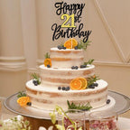 ZHUOWEISM 1 PCS Happy 21st Birthday Cake Topper – Black Gold Glitter, Cheers to 21 Years