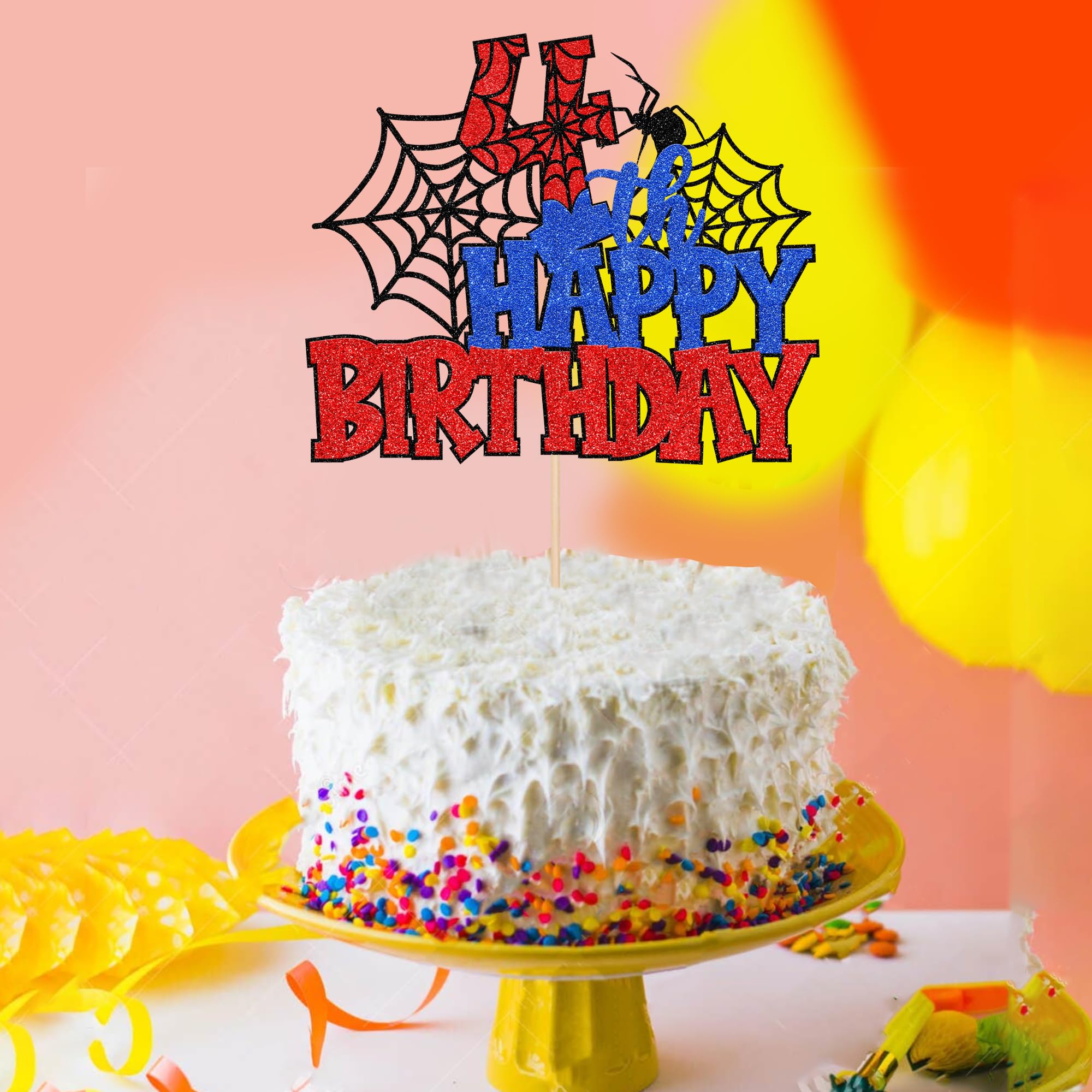 ZHUOWEISM 1 PCS Happy 4th Birthday Cake Topper Glitter Spider Web – Party Decorations