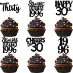 ZHUOWEISM 30Pcs Black Glitter Cupcake Toppers – Straight Outta 1996, 30th Birthday & Anniversary Decor
