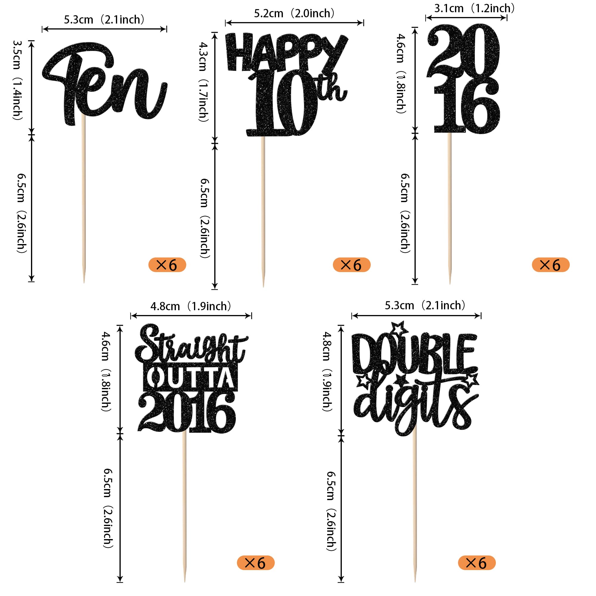 ZHUOWEISM 30Pcs Black 10th Birthday Cupcake Toppers – Glitter Straight Outta 2016