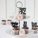 ZHUOWEISM 30pcs Black Glitter Cupcake Toppers - Straight Outta 1986 for 40th Birthday & Anniversary