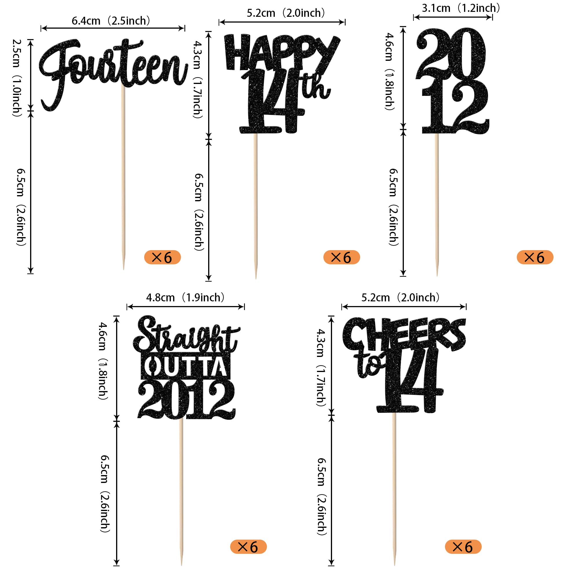 ZHUOWEISM 30pcs Black Glitter Cupcake Toppers – Straight Outta 2012 for 14th Birthday & Anniversary