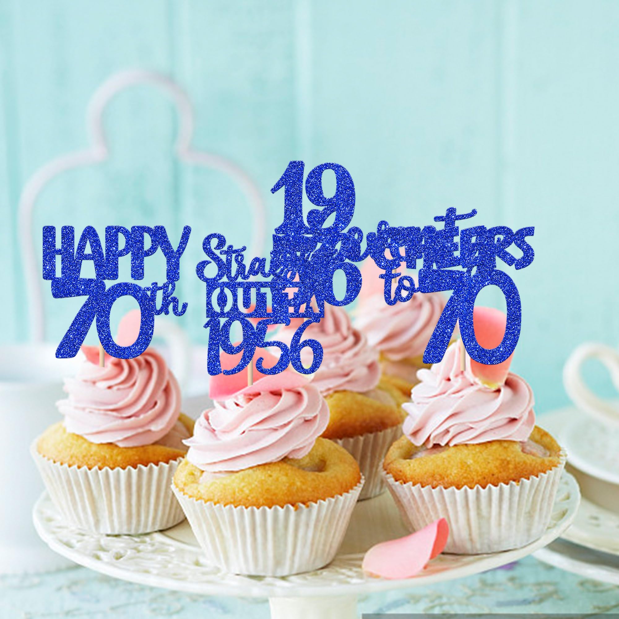 ZHUOWEISM 30 PCS 70th Birthday Cupcake Toppers Glitter – Straight Outta 1956 – Blue