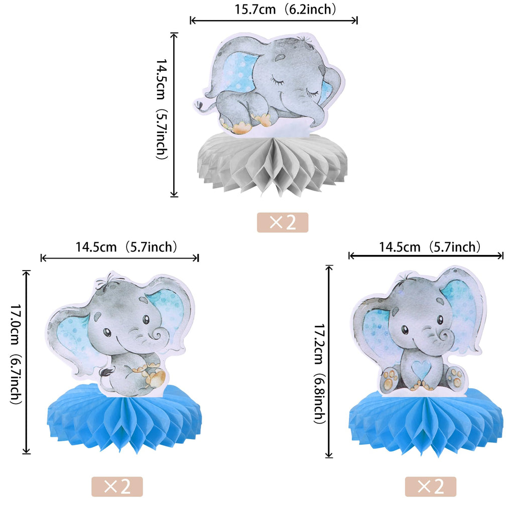 ZHUOWEISM 6-Pack Blue Elephant Honeycomb Centerpieces | It's a Boy Elephant Theme Baby Shower & Kids Party Decor