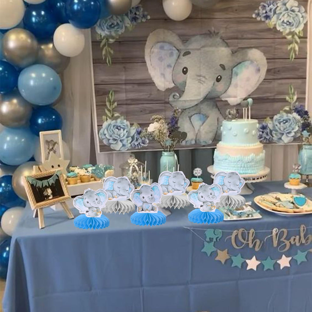 ZHUOWEISM 6-Pack Blue Elephant Honeycomb Centerpieces | It's a Boy Elephant Theme Baby Shower & Kids Party Decor
