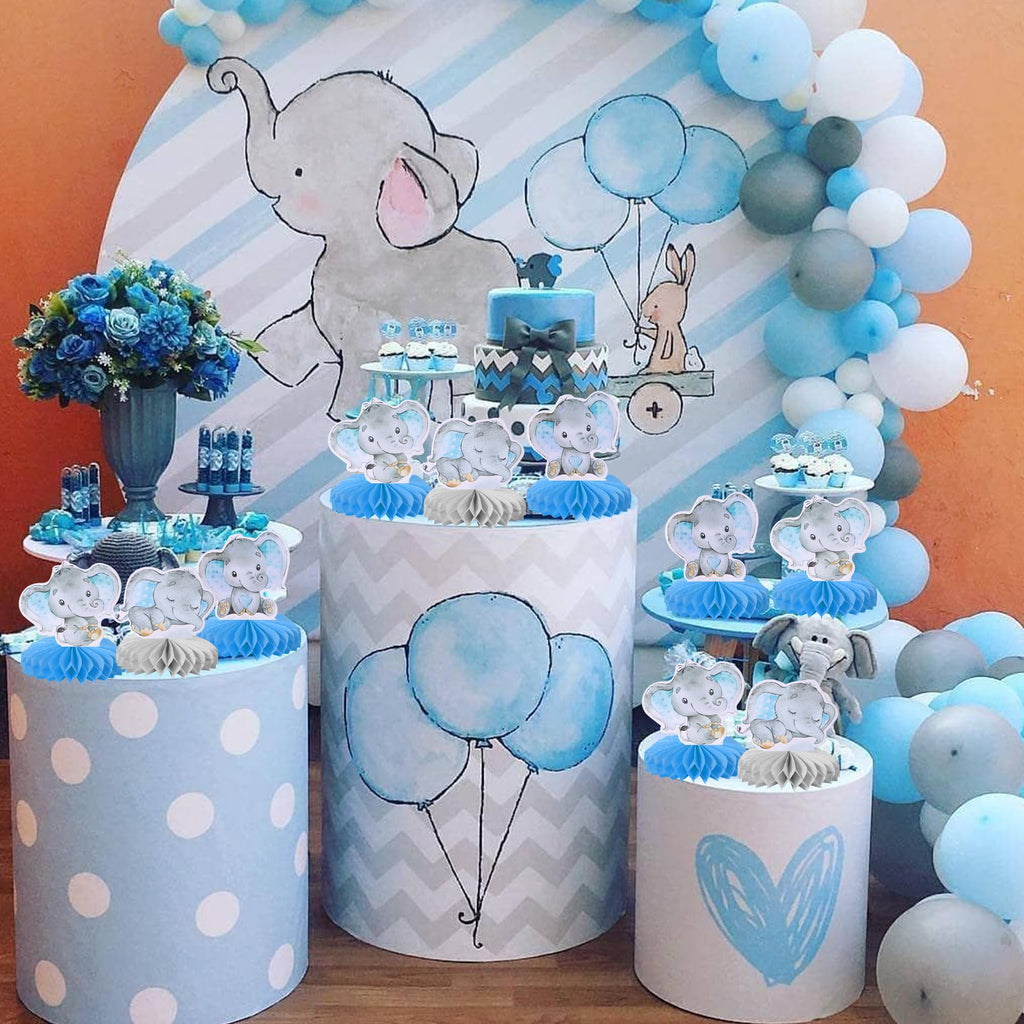 ZHUOWEISM 6-Pack Blue Elephant Honeycomb Centerpieces | It's a Boy Elephant Theme Baby Shower & Kids Party Decor