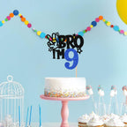 ZHUOWEISM Brother I'm 9 Cake Topper – Blue Glitter Star, 6.5 x 9.4 in, Ready-to-Use Birthday Decoration