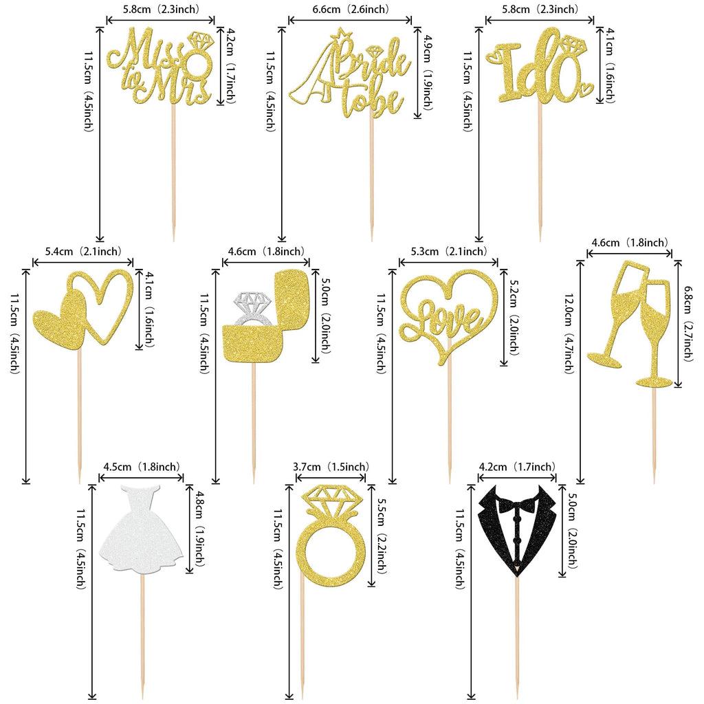 ZHUOWEISM 30 Pcs Bride to Be Cupcake Toppers Glitter Gold | I Do, Miss to Mrs, Bridal Shower & Wedding Decor