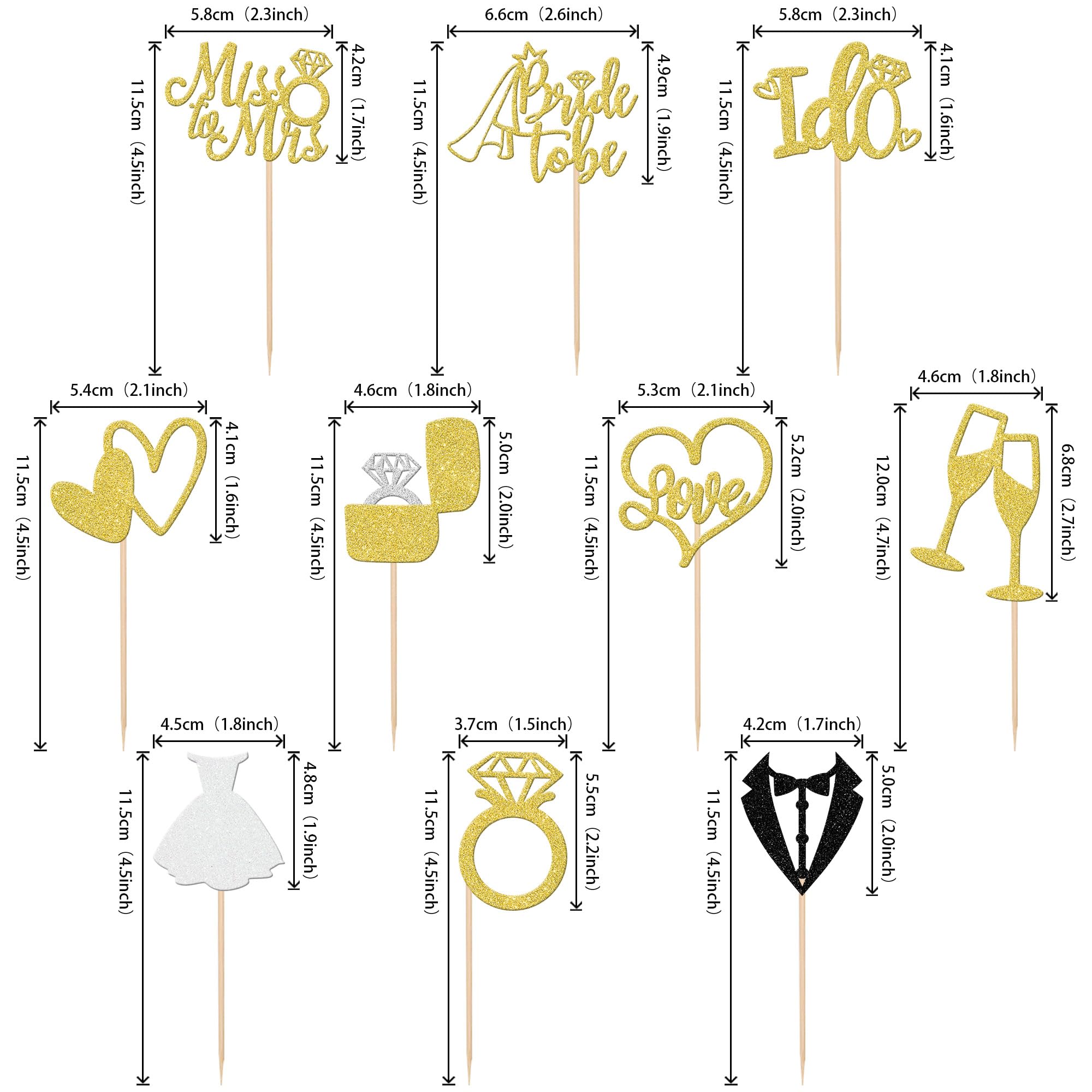 ZHUOWEISM 30 Pcs Bride to Be Cupcake Toppers Glitter Gold | I Do, Miss to Mrs, Bridal Shower & Wedding Decor