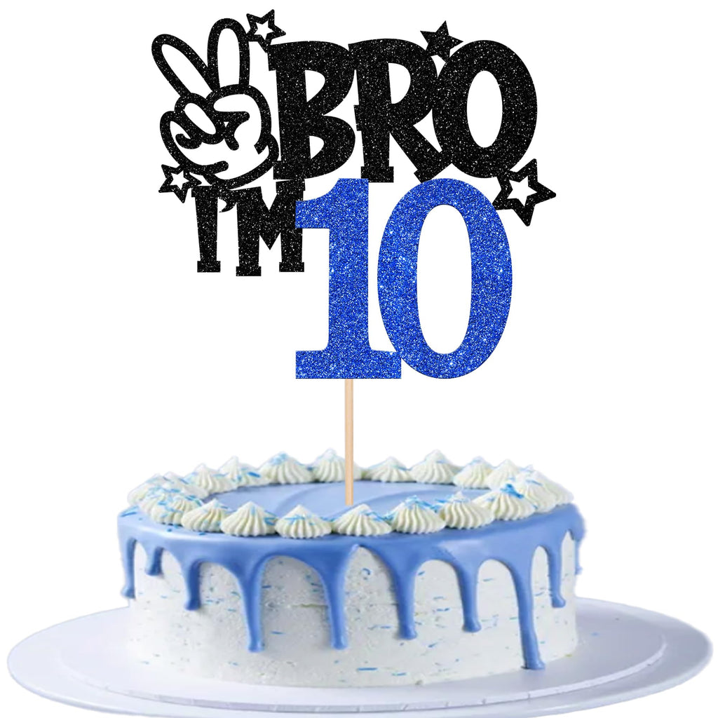 ZHUOWEISM Brother I am 10 Cake Topper Glitter Star Blue, 6.5x9.4 in
