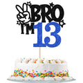 ZHUOWEISM Brother I'm 13 Cake Topper - Blue Glitter Star, 6.5 x 9.4 in