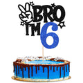 ZHUOWEISM Brother I am 6 Cake Topper Blue Glitter Star – Happy 6th Birthday Decoration