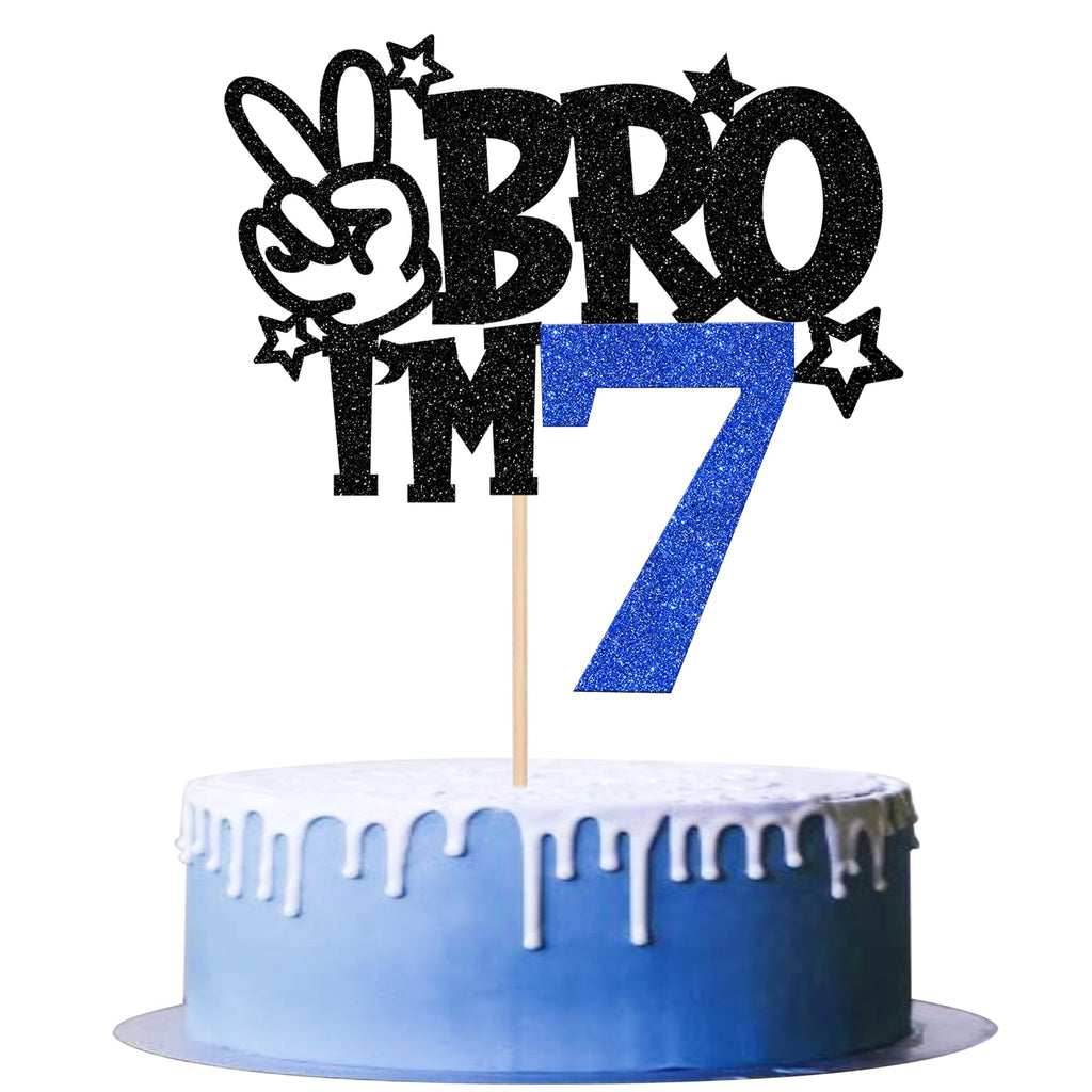 ZHUOWEISM Brother I'm 7 Cake Topper - Blue Glitter Star (6.5x9 in)