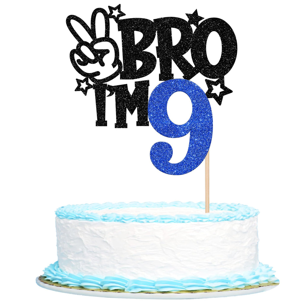 ZHUOWEISM Brother I'm 9 Cake Topper – Blue Glitter Star, 6.5 x 9.4 in, Ready-to-Use Birthday Decoration