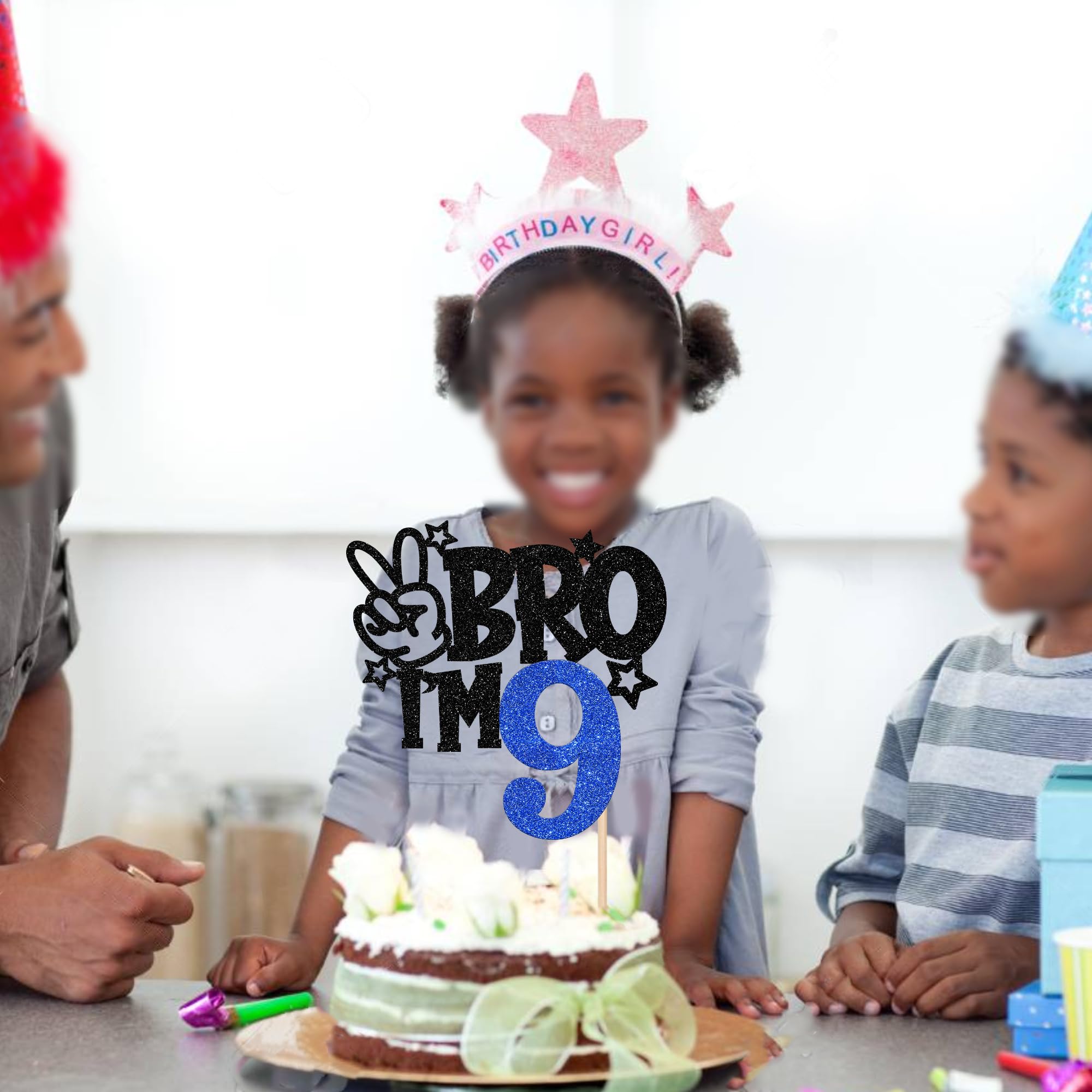 ZHUOWEISM Brother I'm 9 Cake Topper – Blue Glitter Star, 6.5 x 9.4 in, Ready-to-Use Birthday Decoration