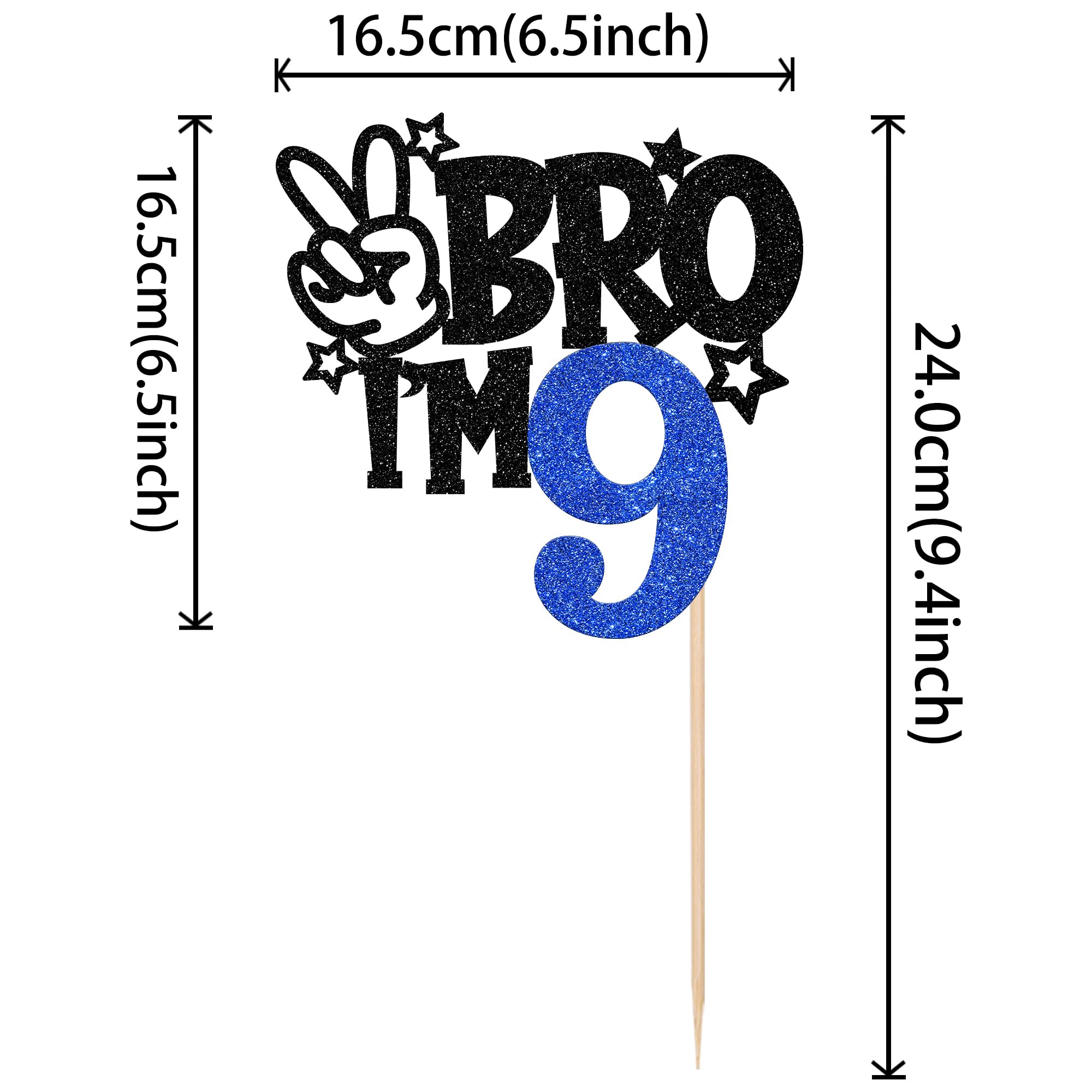 ZHUOWEISM Brother I'm 9 Cake Topper – Blue Glitter Star, 6.5 x 9.4 in, Ready-to-Use Birthday Decoration