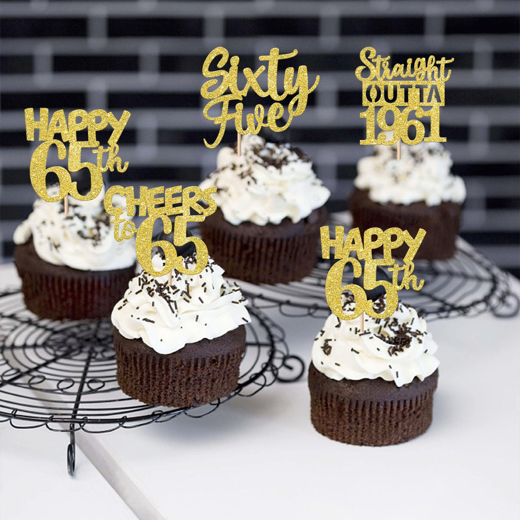ZHUOWEISM 30Pcs Straight Outta 1961 Cupcake Toppers – Gold Glitter 65th Birthday Picks