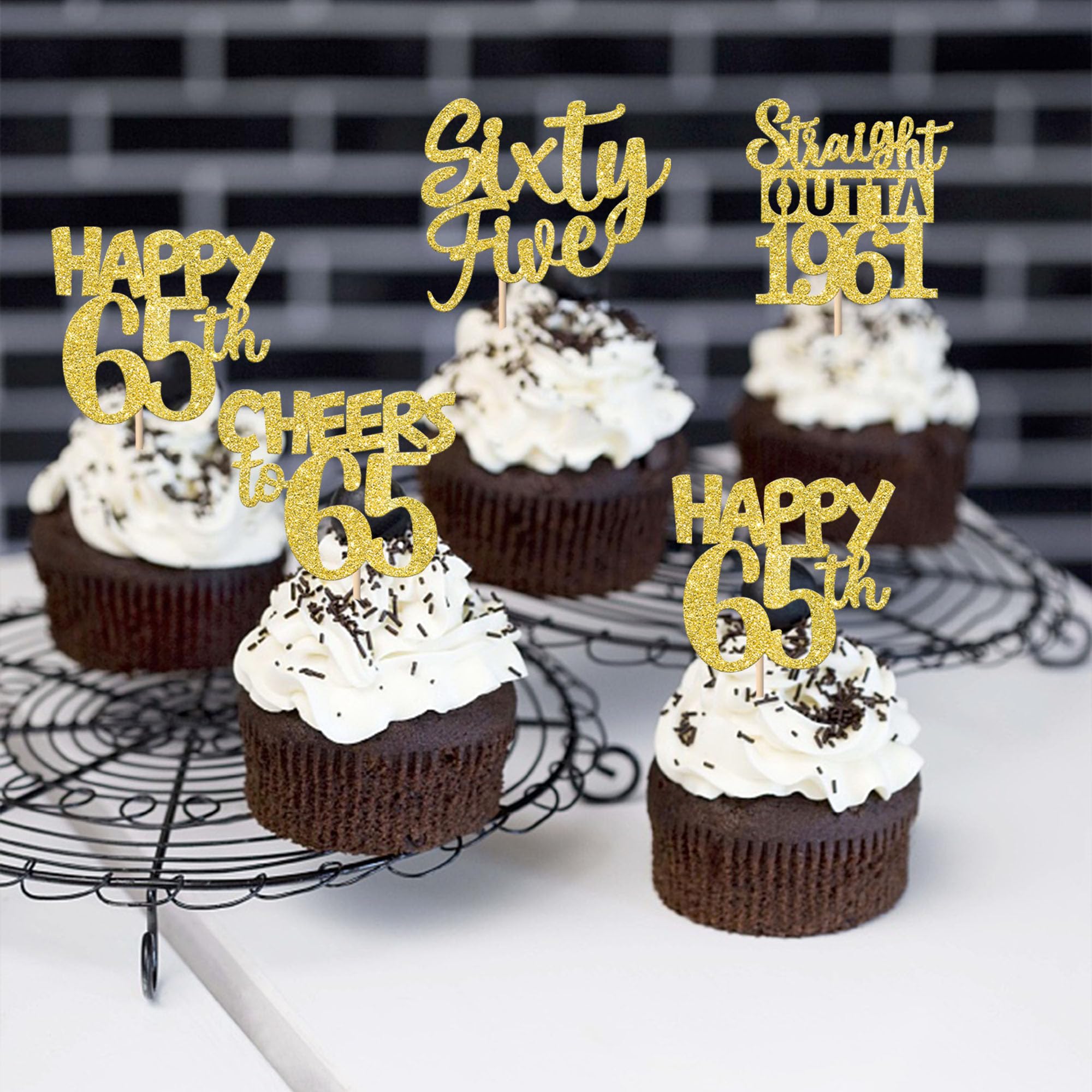 ZHUOWEISM 30Pcs Straight Outta 1961 Cupcake Toppers – Gold Glitter 65th Birthday Picks