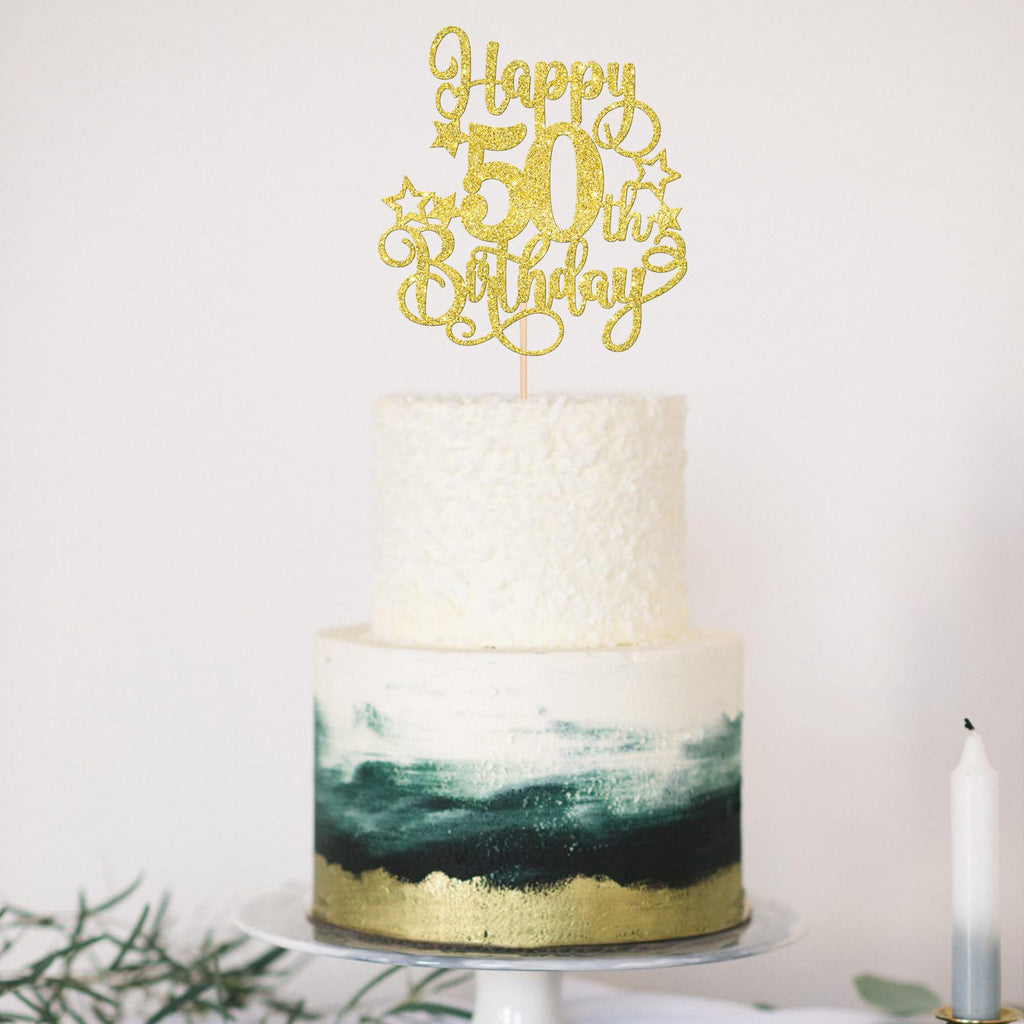 ZHUOWEISM 1-Pcs Happy 50th Birthday Cake Topper Glitter – Cheers to 50 Years Gold