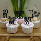 ZHUOWEISM 30Pcs Black Glitter Cupcake Toppers | Straight Outta 1991 35th Birthday Party Decorations