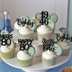 ZHUOWEISM 30Pcs Black Glitter 80th Birthday Cupcake Toppers — Straight Outta 1946 Party Picks
