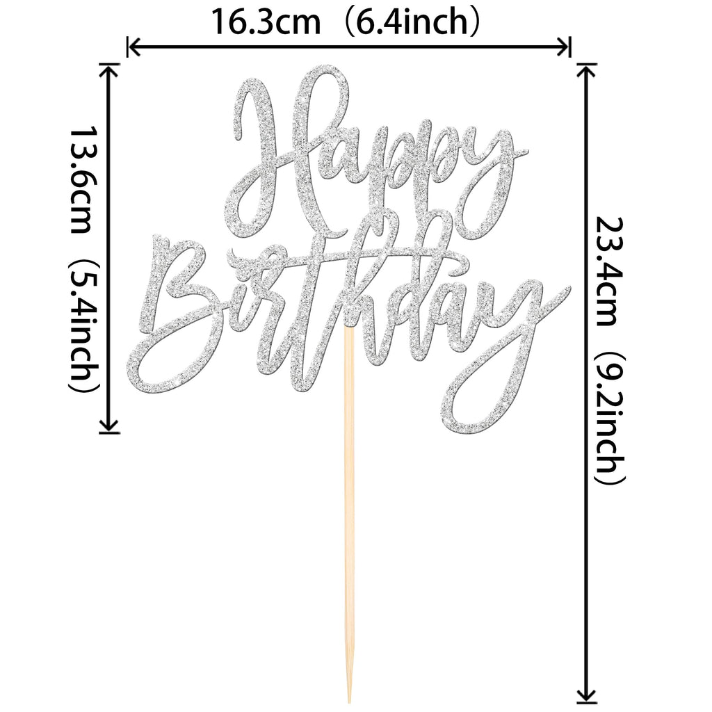 ZHUOWEISM 1pc Happy Birthday Glitter Cake Topper – Silver, Pre-assembled Cake Pick