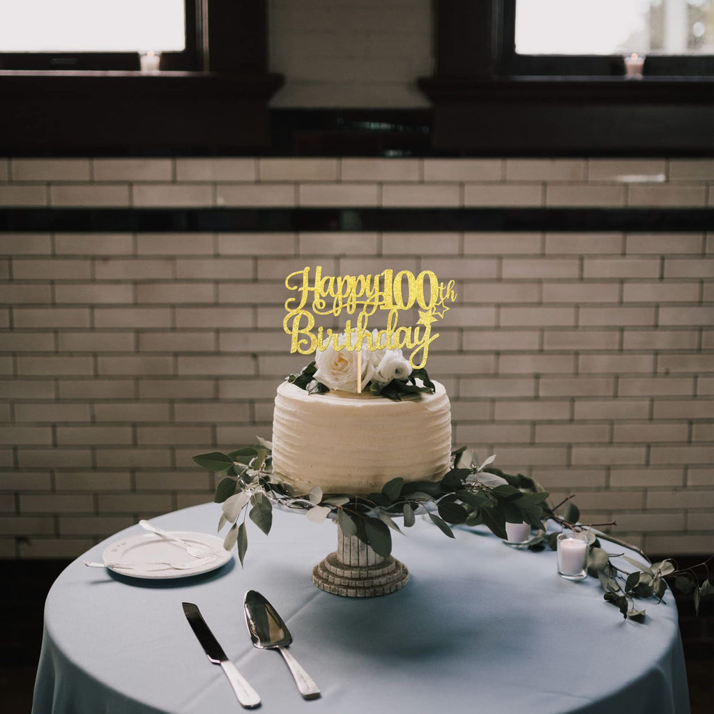 ZHUOWEISM Happy 100th Birthday Cake Topper - Gold Glitter