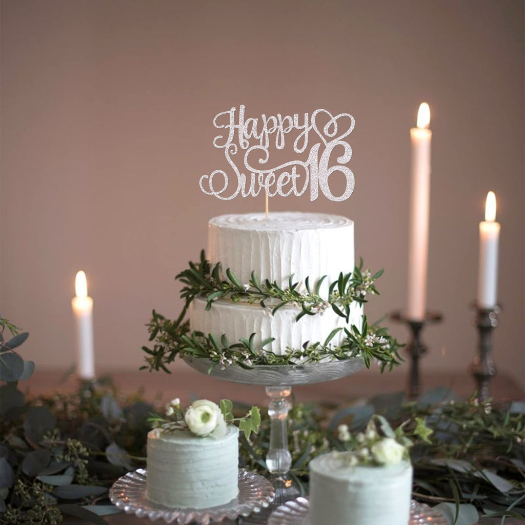 ZHUOWEISM Happy Sweet 16 Cake Topper – Glitter 16th Birthday Party Decor